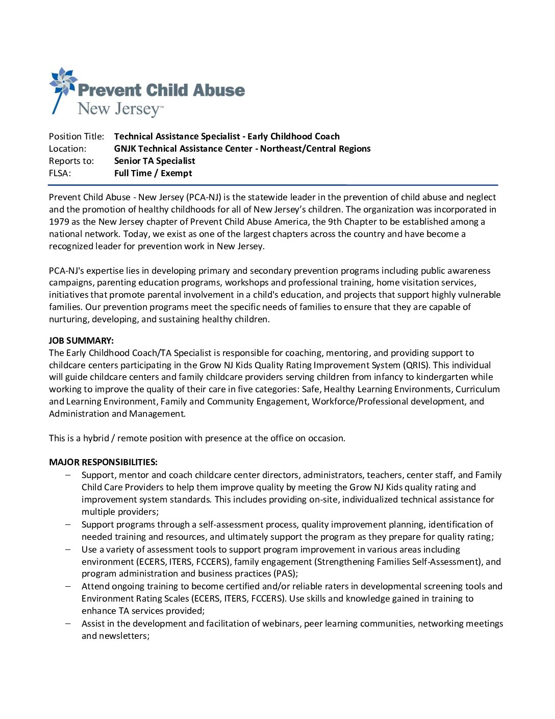 Technical Assistance Specialist – Early Childhood Coach - Prevent Child  Abuse New Jersey
